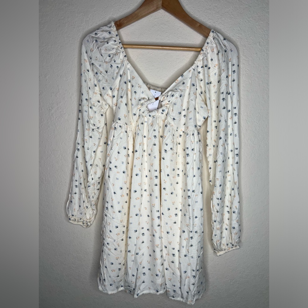 American Eagle Faux Wrap Babydoll Dress Size Medium Cream Bohemian Coastal NWT